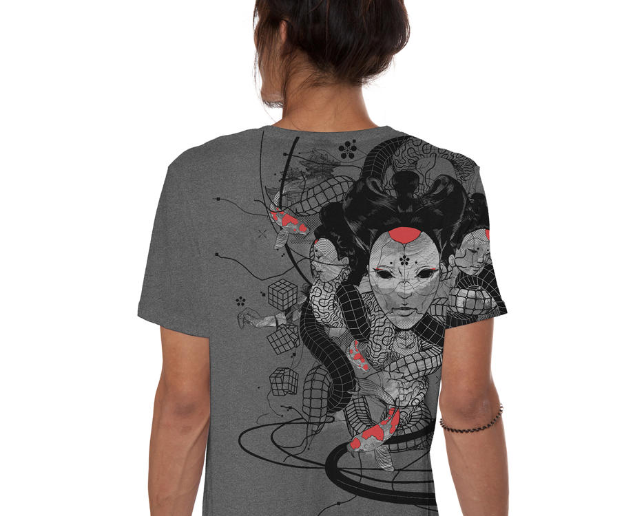 abstract geometric geisha grey t-shirt